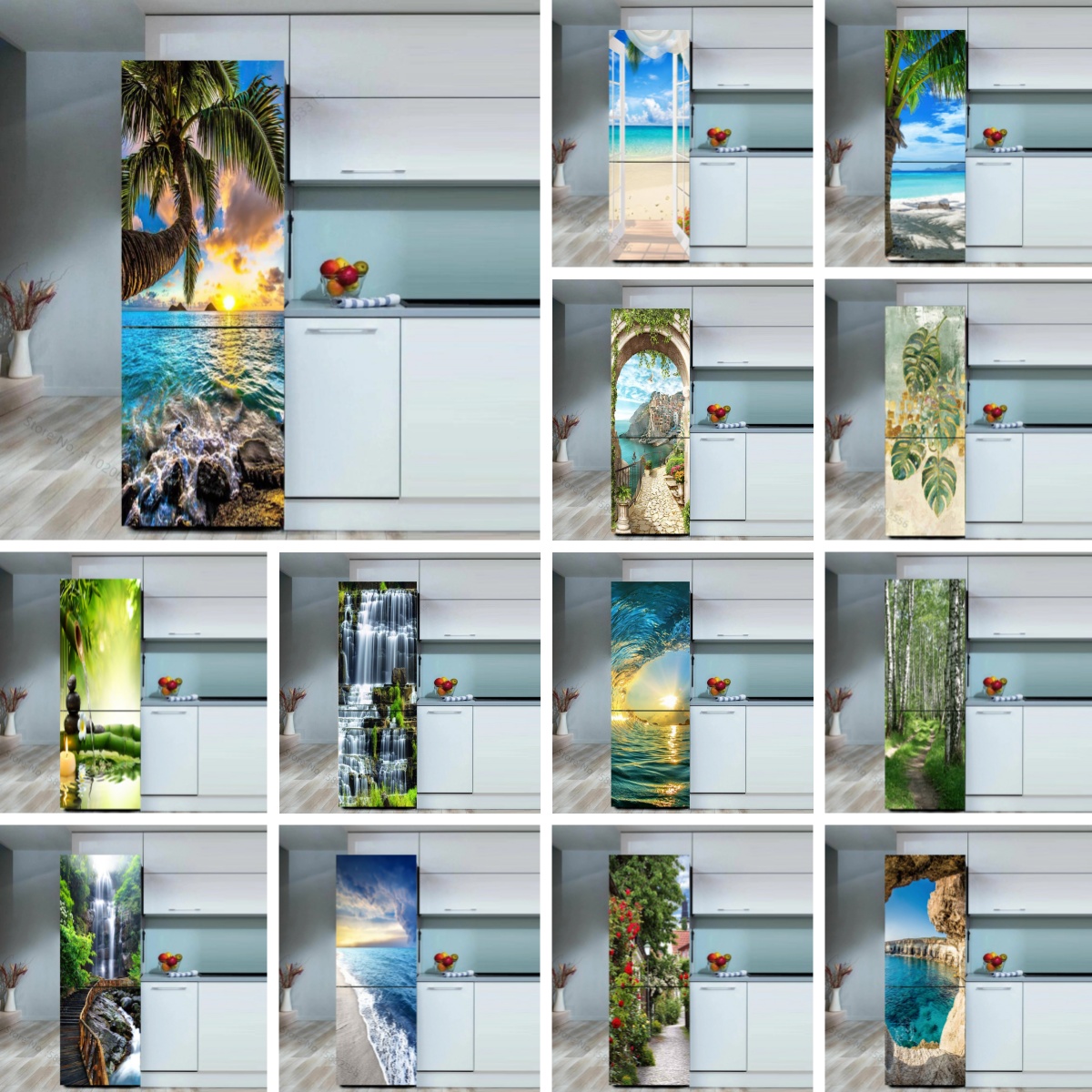 Seaside Beach Fridge Sticker D - Full Cover Adhesive บทวิจารณ์และราคา